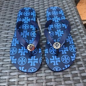Tory Burch Navy Sea New Traveler Square Sandals Size 6